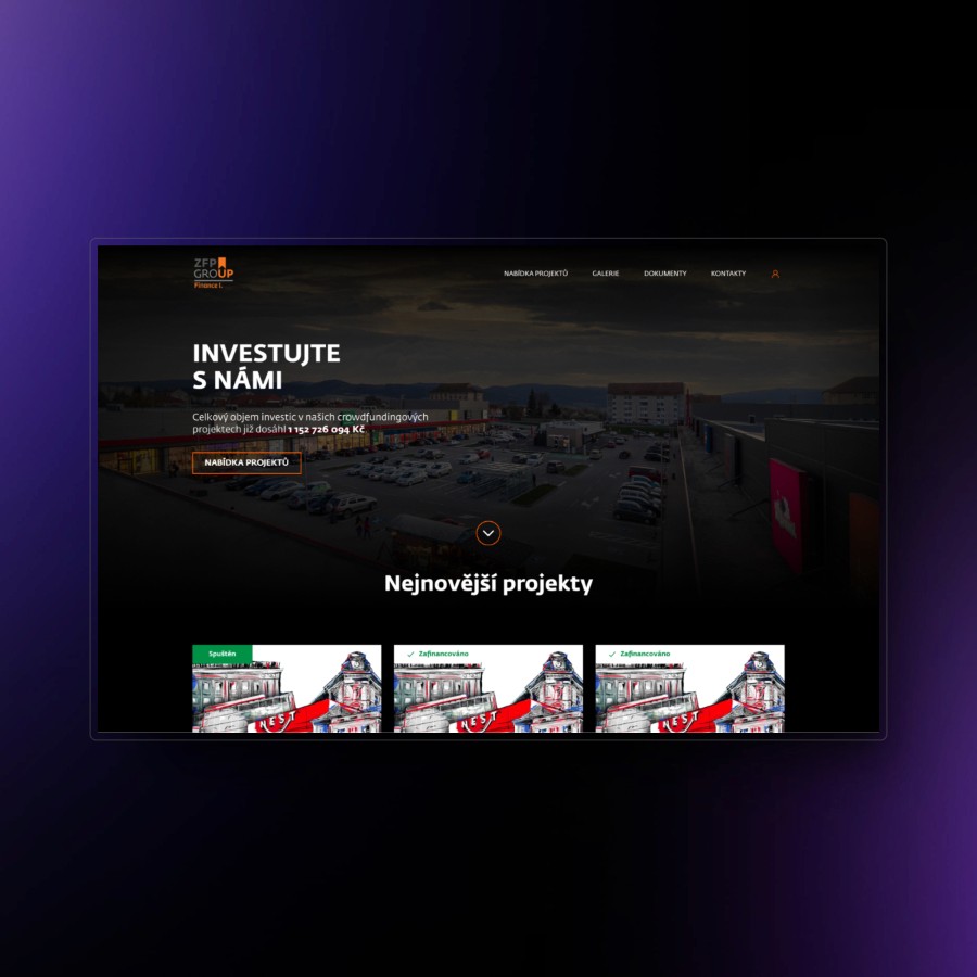 Náhled projektu webu ZFP Finance I.