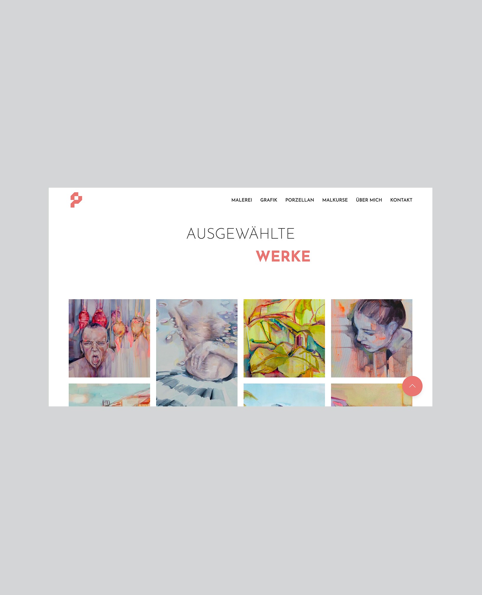 Website von Peggy Berger mit einer Übersicht verschiedener ausgestellter Werke.