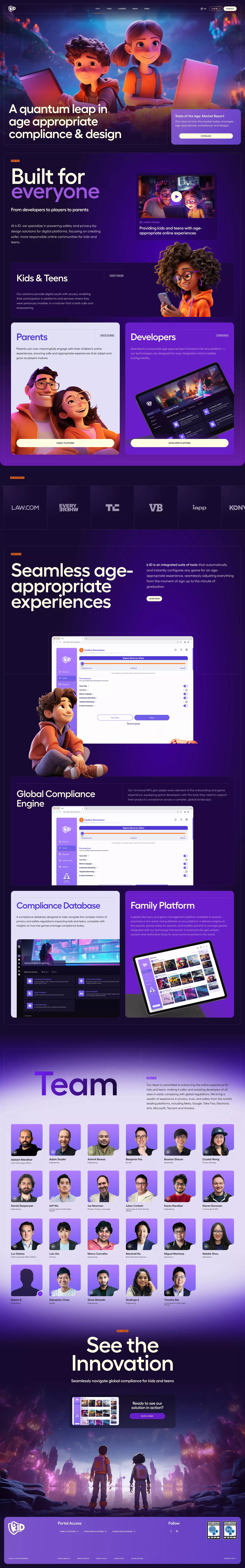 k-ID landing page screenshot showcasing Tech and Kids design