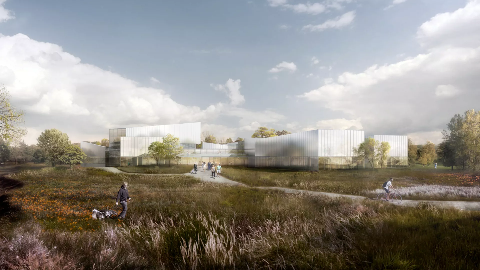 Architectural visualisation of a contemporary building in a landscaped setting