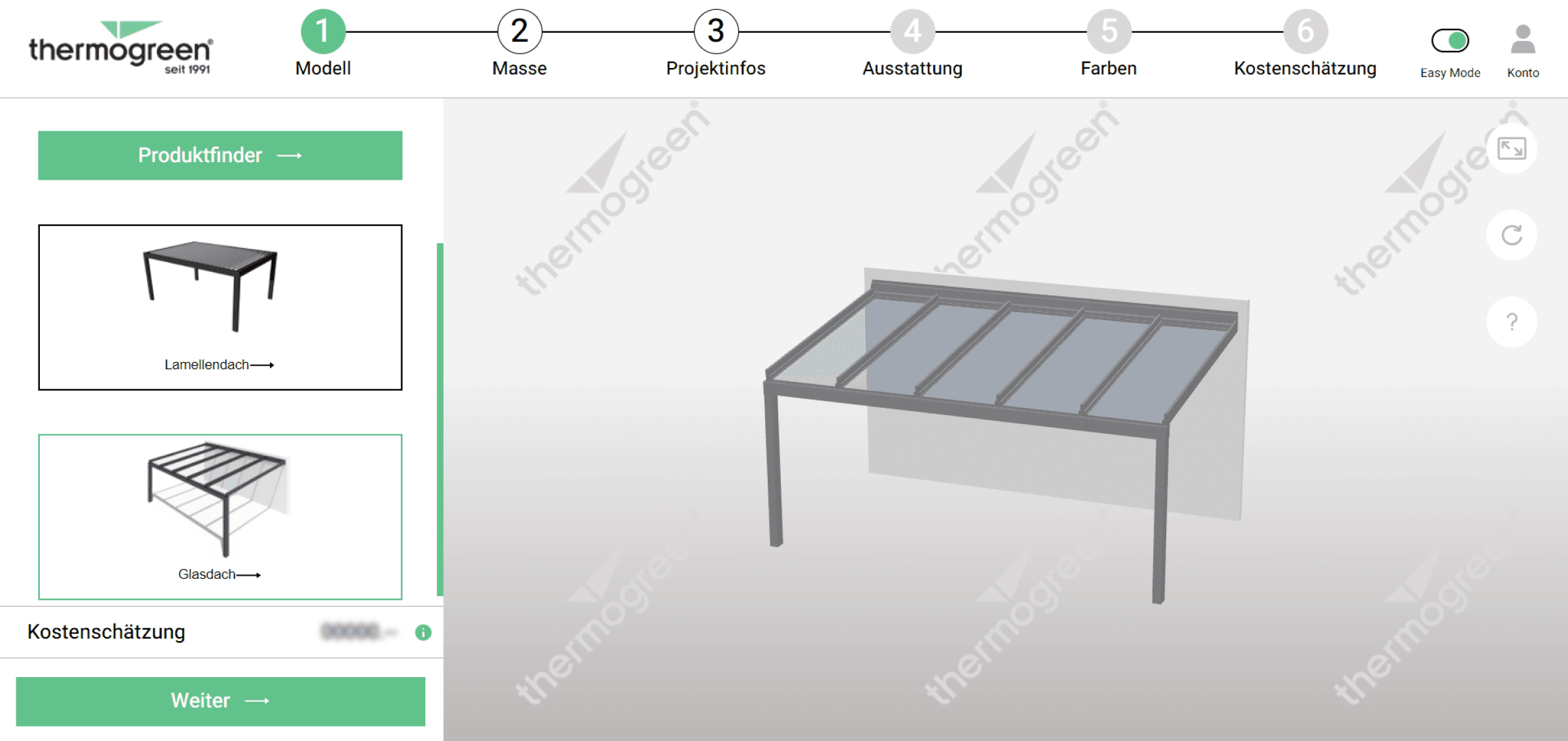 Simplio3D configurator with detailed 3D model customization, offering material, size, and color options.