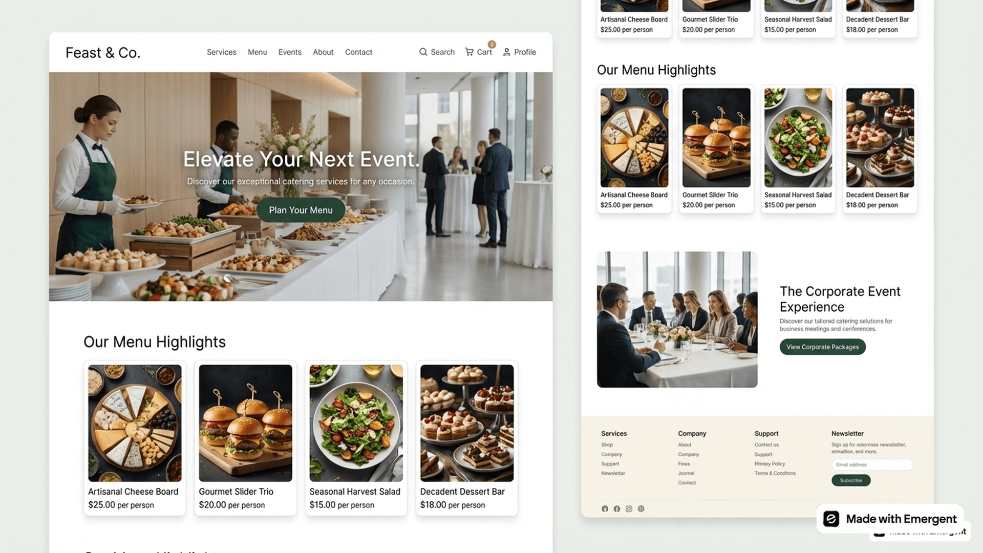 catering website made with emergent