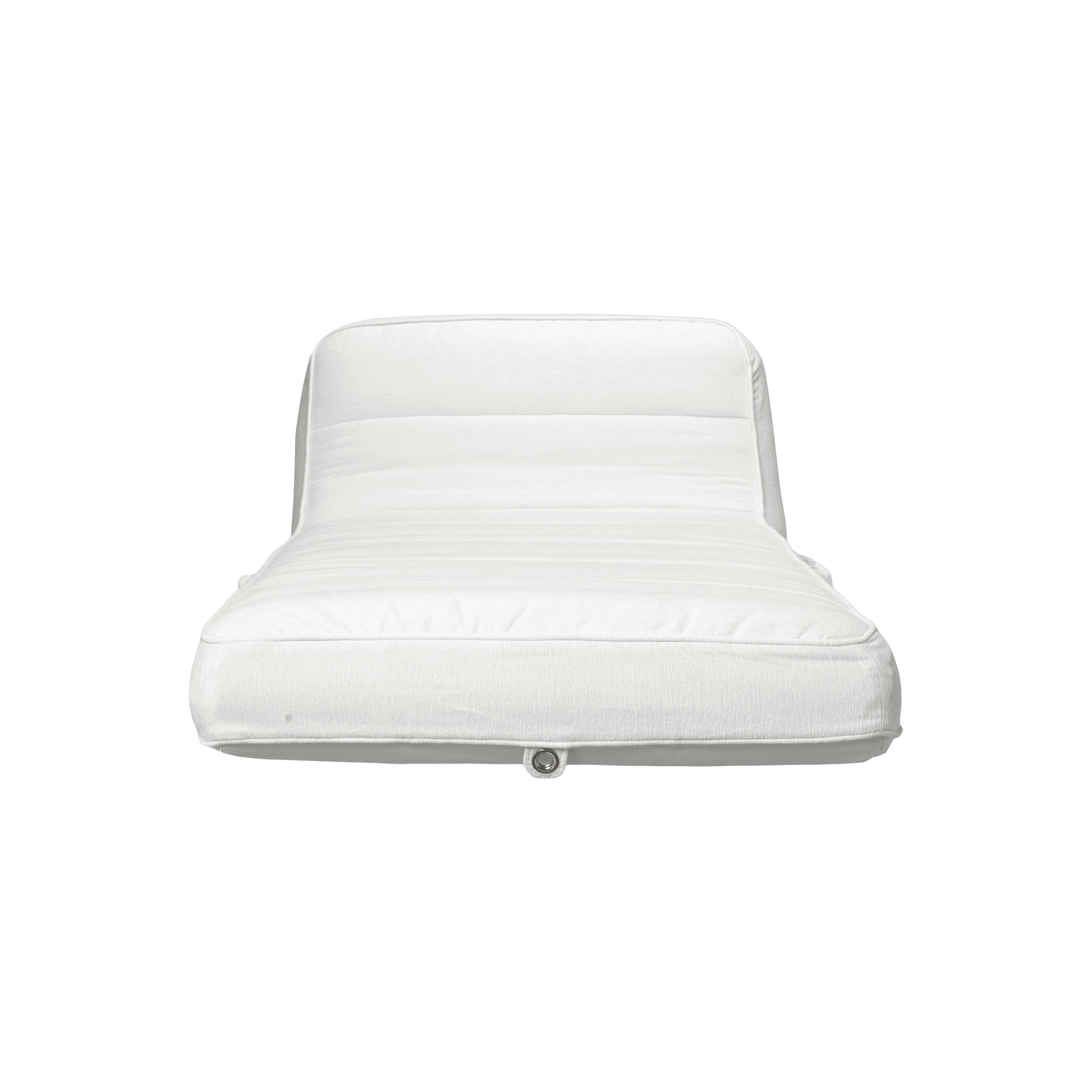 Luxury single pool float in all-white plush chenille weave with quilted panels and white base