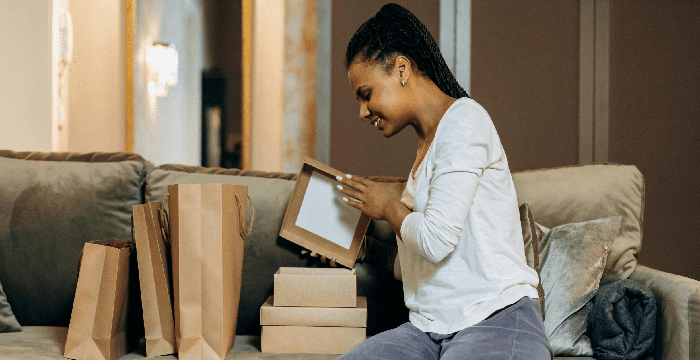 Woman opening a package