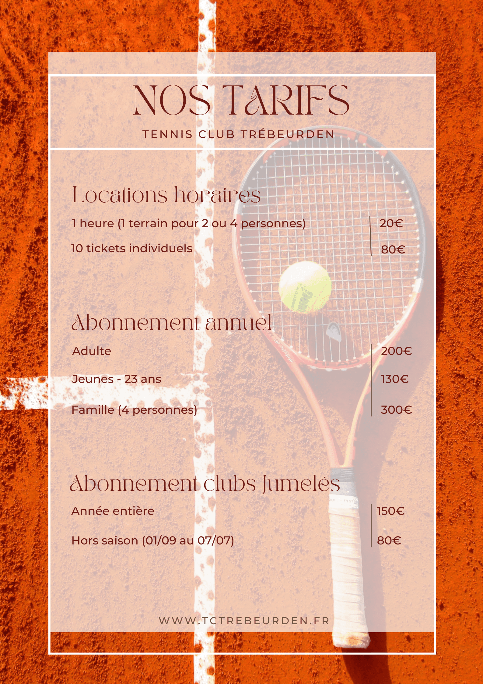 tarif tennis trebeurden