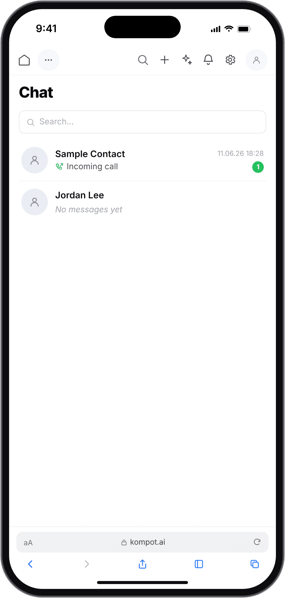Mobile design mockup — Chat