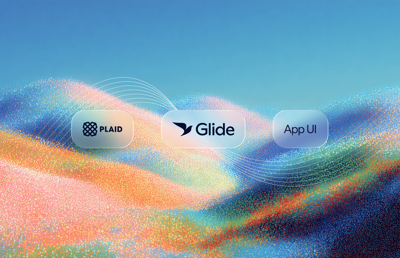 Abstract hero image showing a dynamic wave of orange and blue particles on a gradient background.