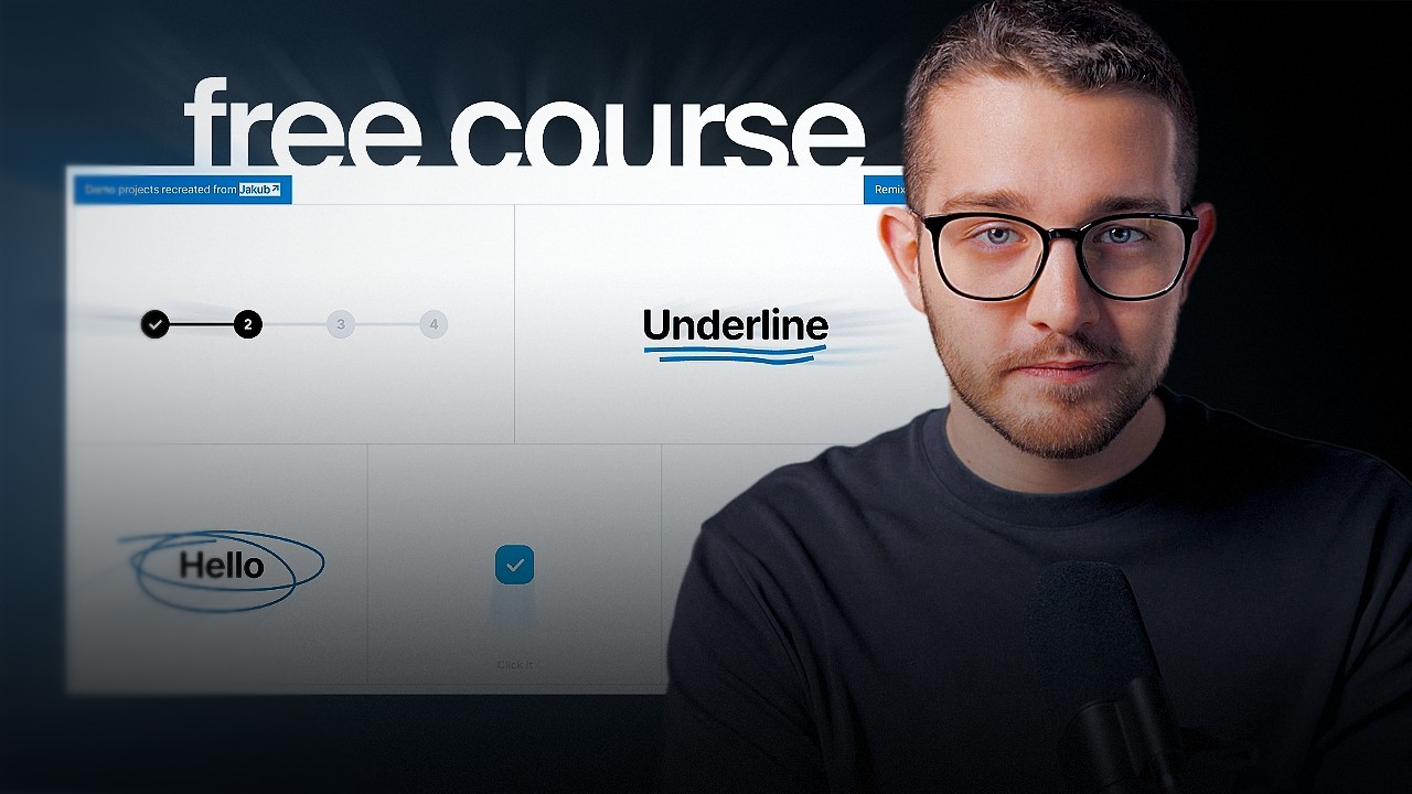 Man presenting free course with UI animation previews