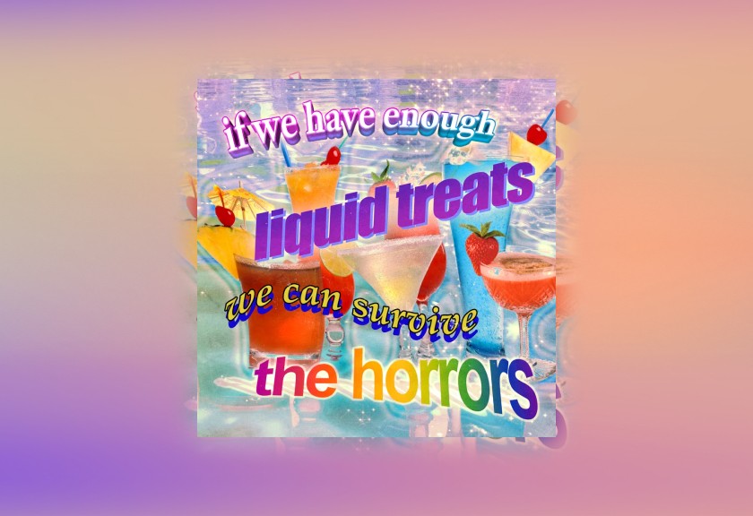 A black square card with elegant pink cursive text saying "You're Invited," against a pastel watercolor-style background.