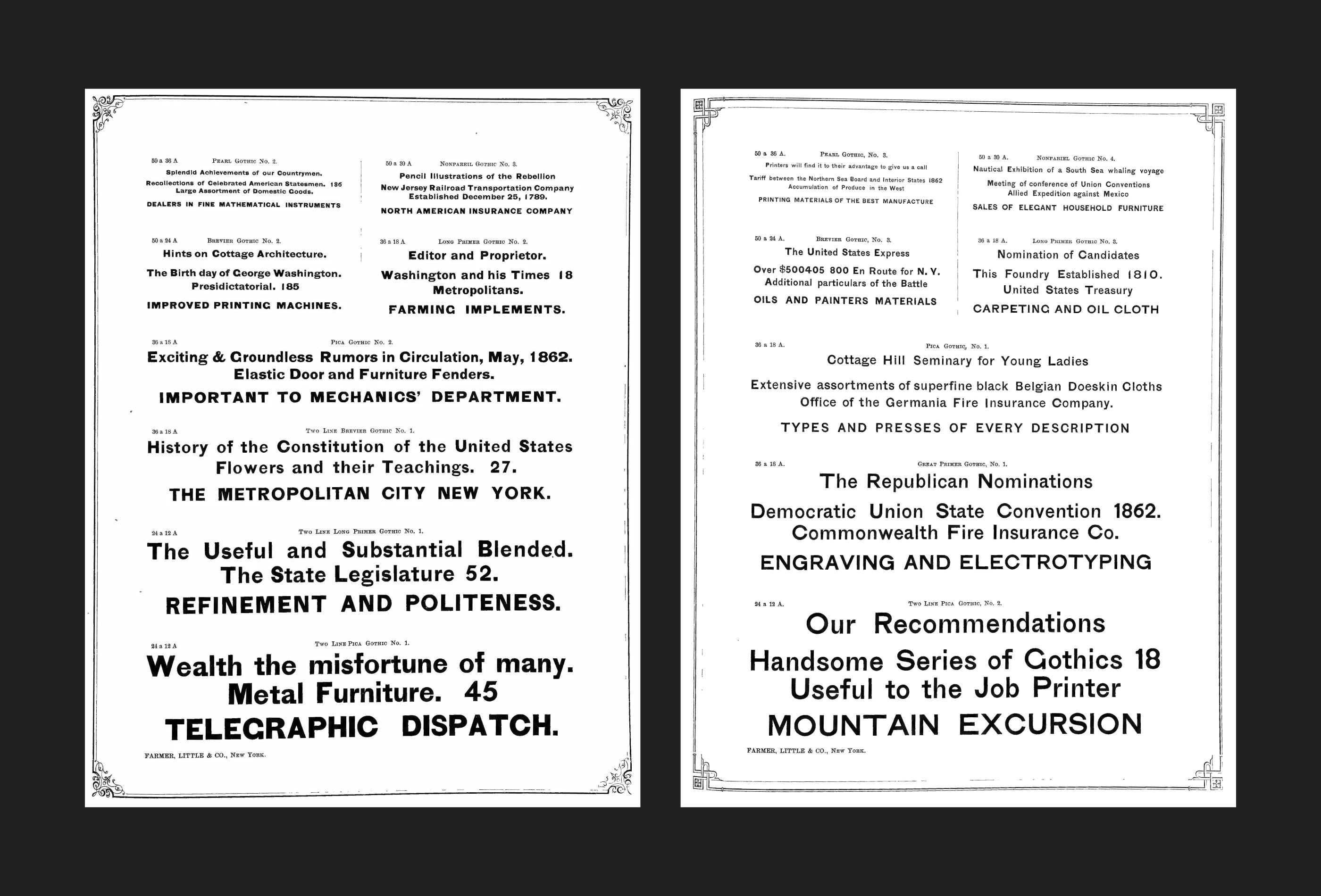 Farmer type catalogue with 19th Century Gothic fonts shown