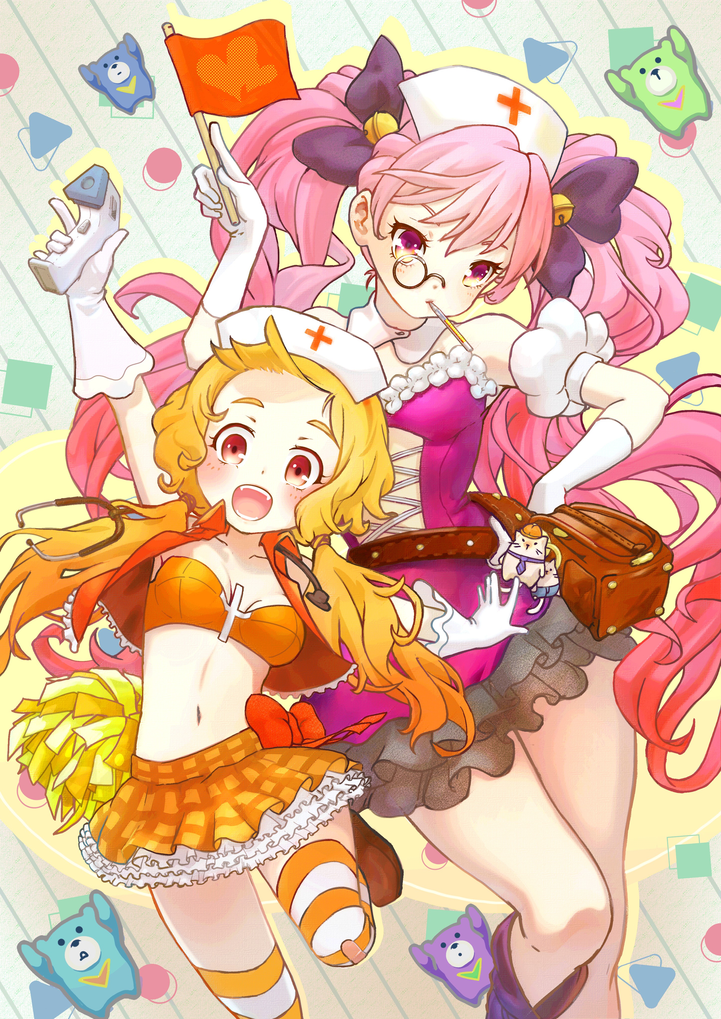 元氣 GOGO｜原創二頭身護士 × 啦啦隊女孩活力插畫作品