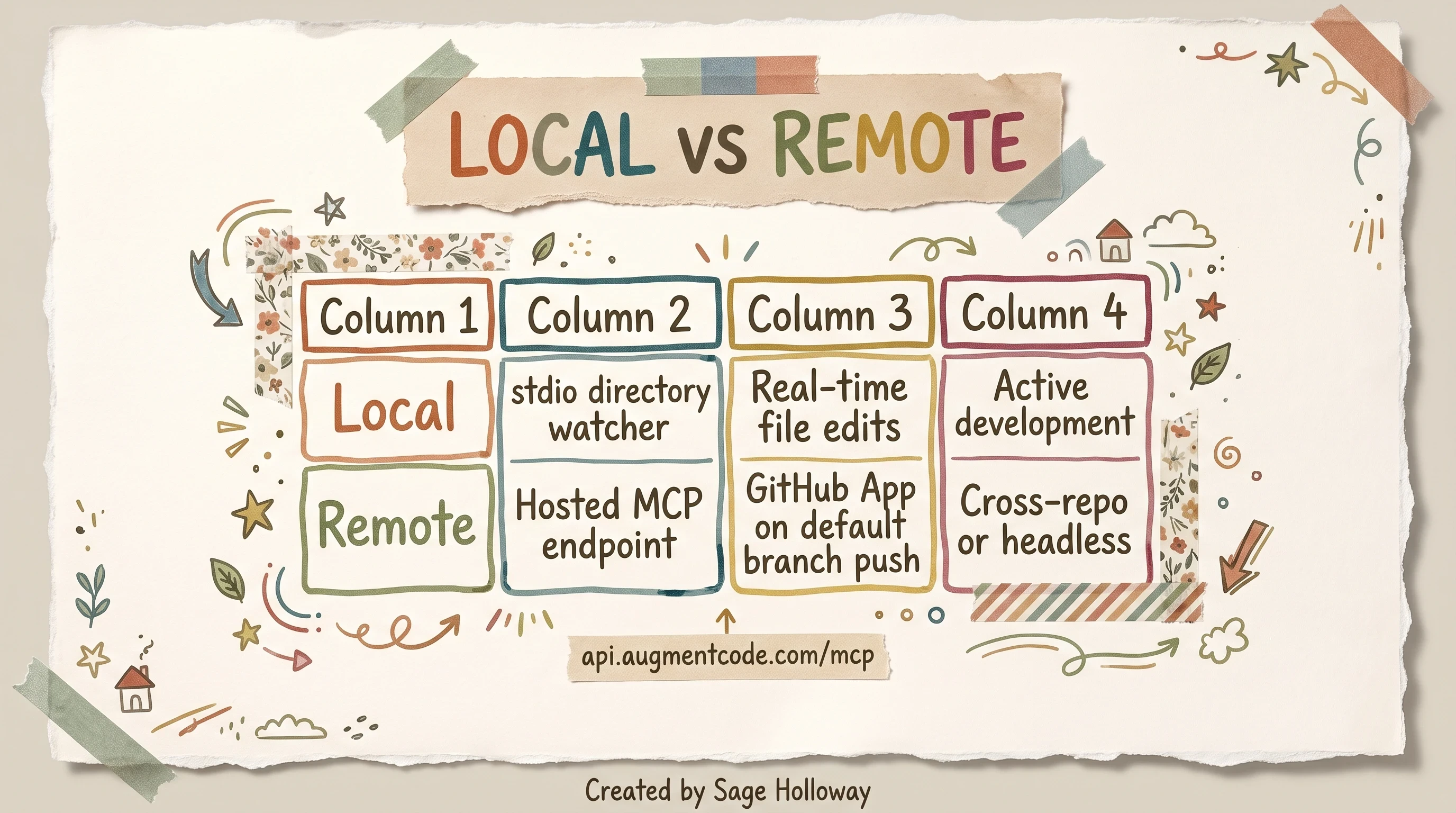 Table comparing Augment Context Engine Local and Remote MCP server modes