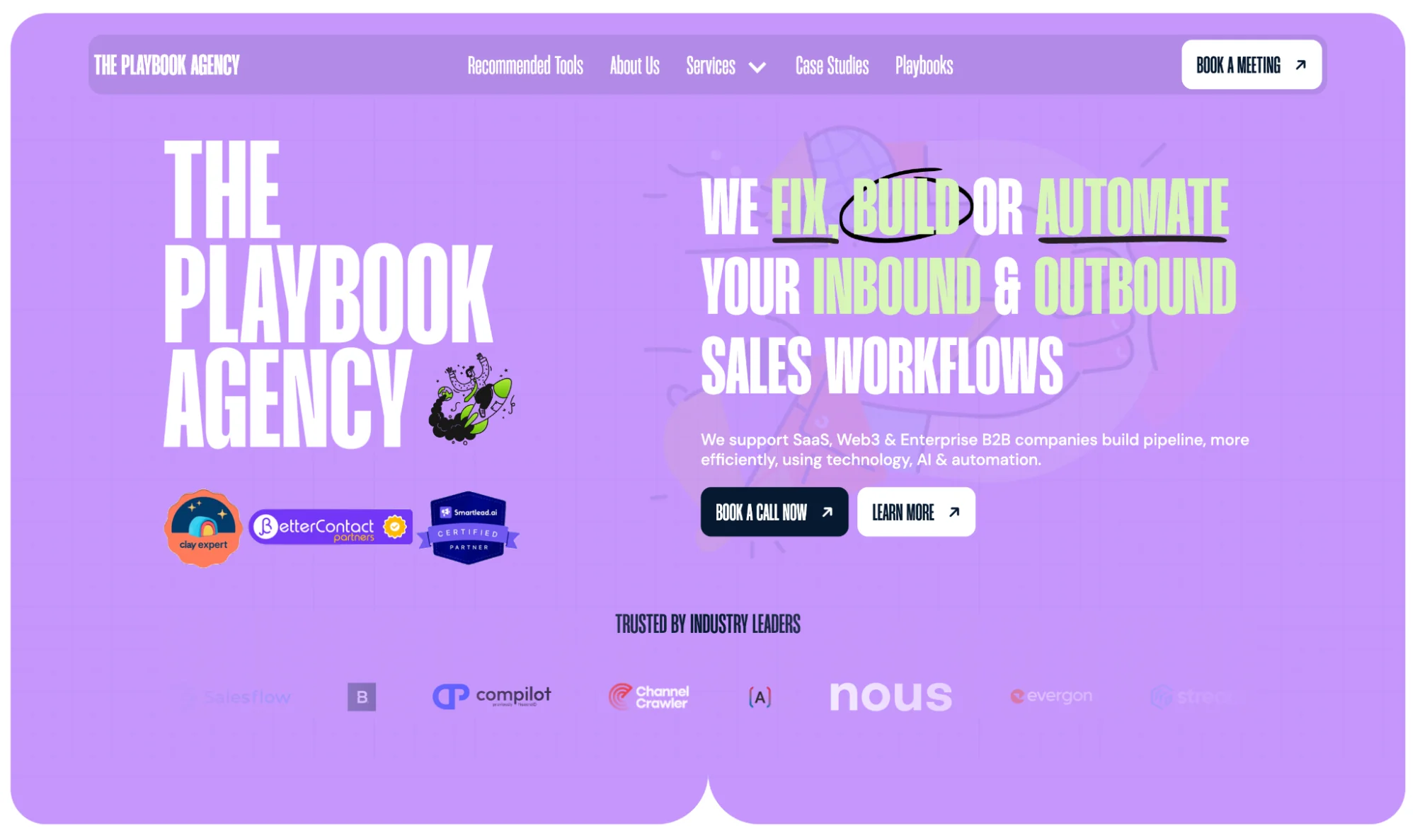 The Playbook Agency homepage: Clay-powered unified GTM agency