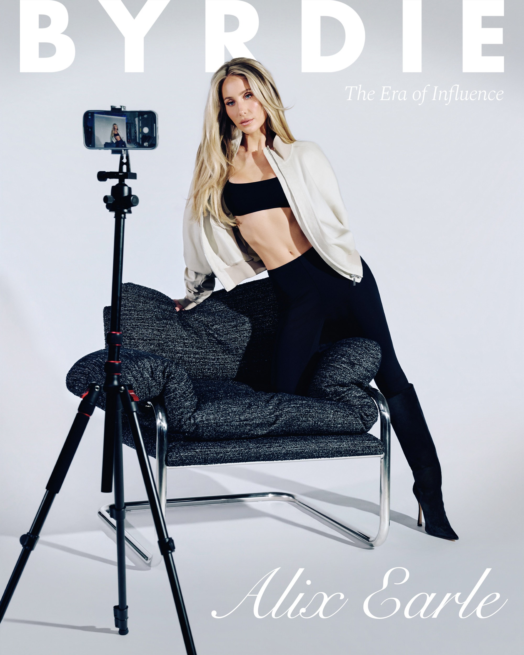 Alix Earle on the Byrdie creator chair cover