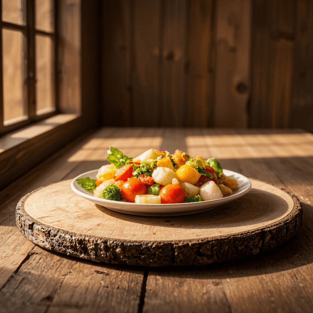 product photography of a plate of mixed vegetable dish