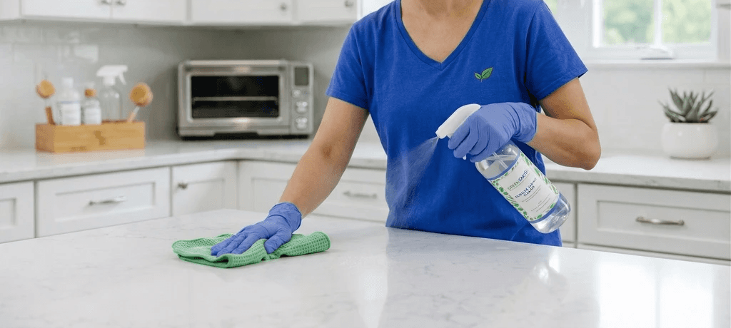 Cleaning counters for Arrow Home Solutions house cleaning services