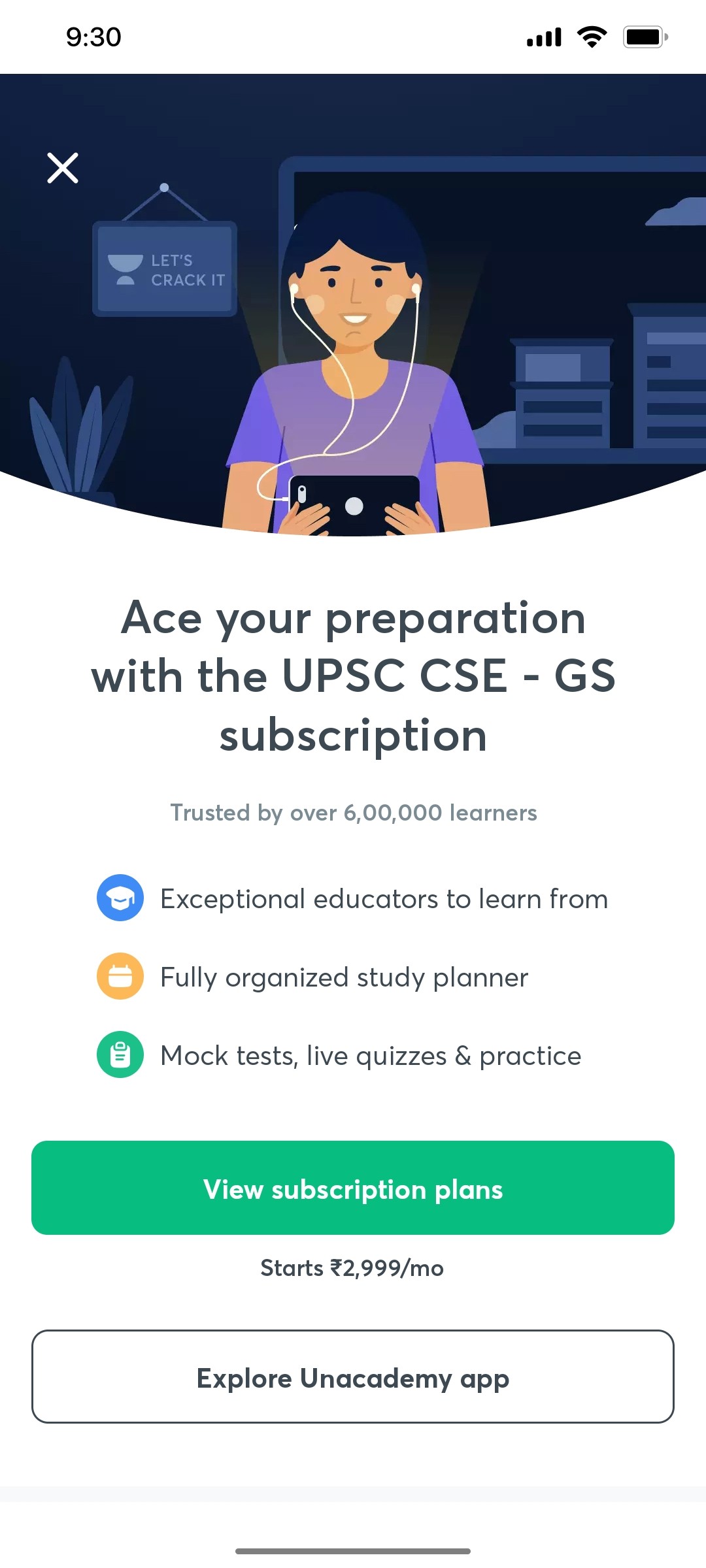 View  Unacademy Subscription Screen