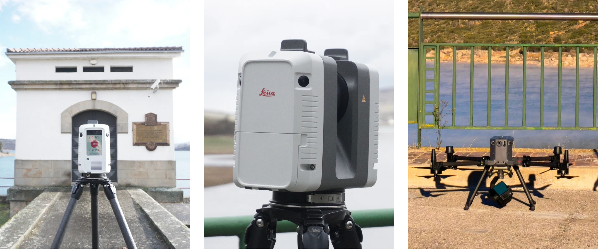 Equipamiento técnico para digitalización de infraestructuras: Escáner láser Leica RTC 360 y dron DJI Matrice 350 RTK con sensor LiDAR utilizados por FISOTEC