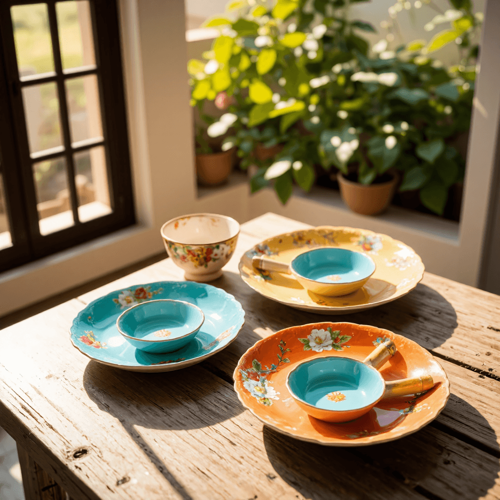 product photography of set of decorative plates with compartments