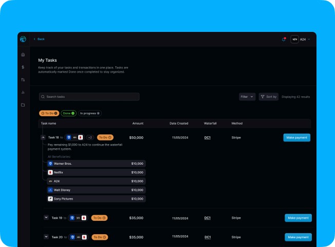 Tasks dashboard Titlepool