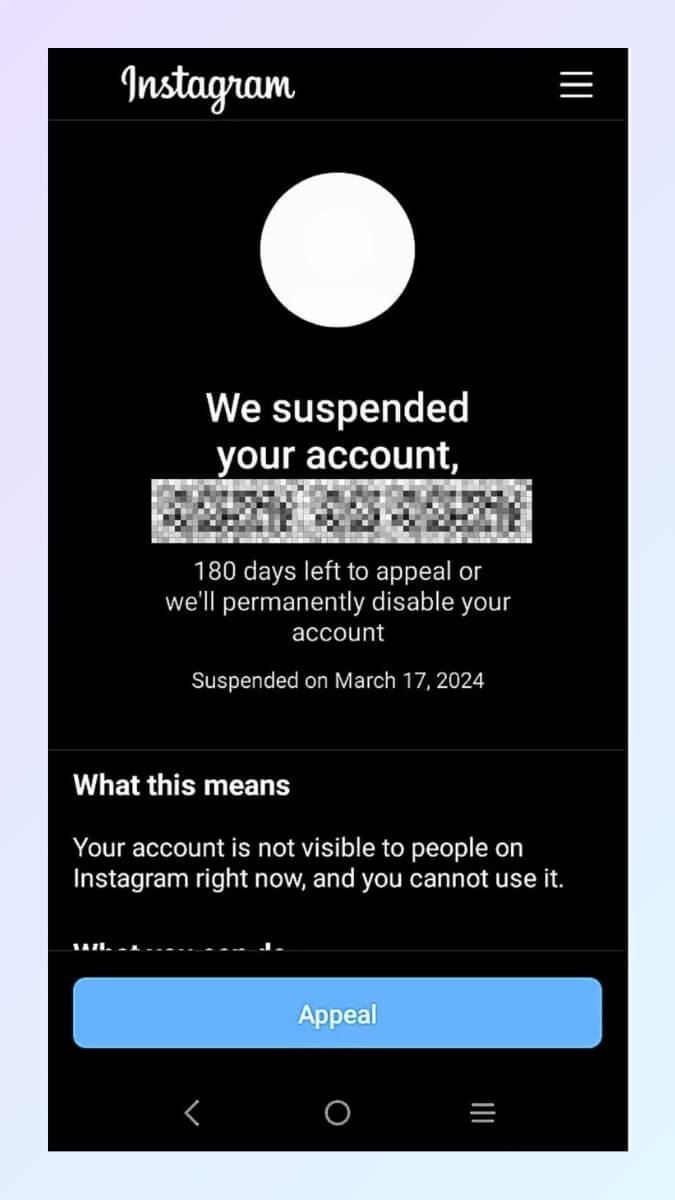instagram account suspended notification