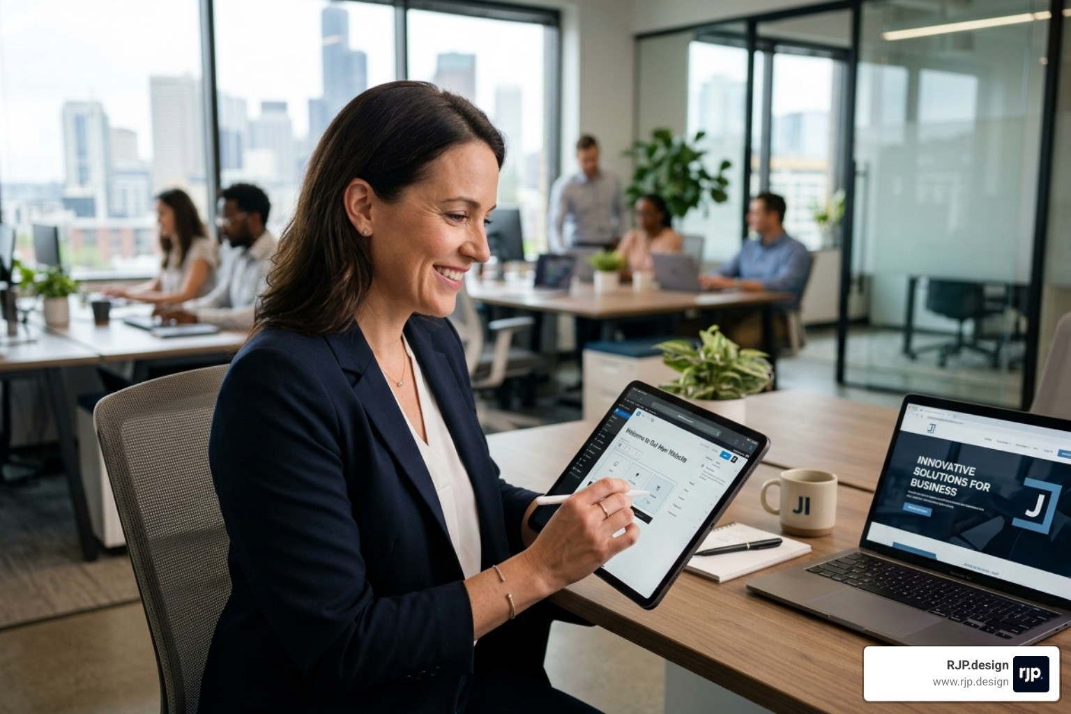 Business owner using the WordPress block editor on a tablet - wordpress website for business