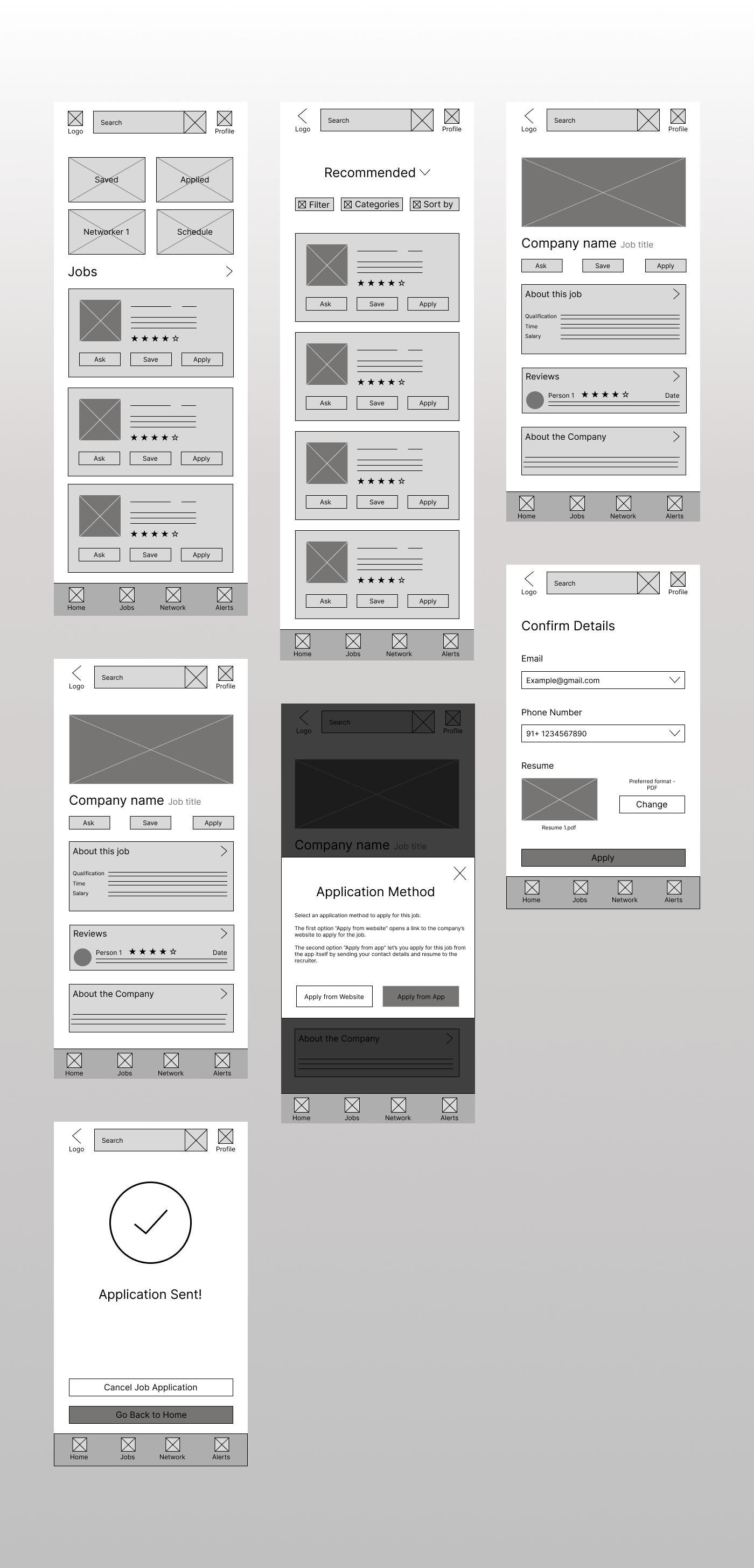 Digital wireframes for SkillSeekers app