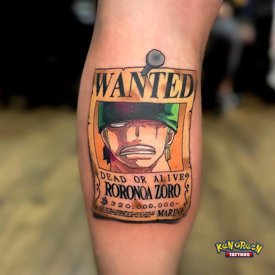 roronoa zoro wanted poster tattoo