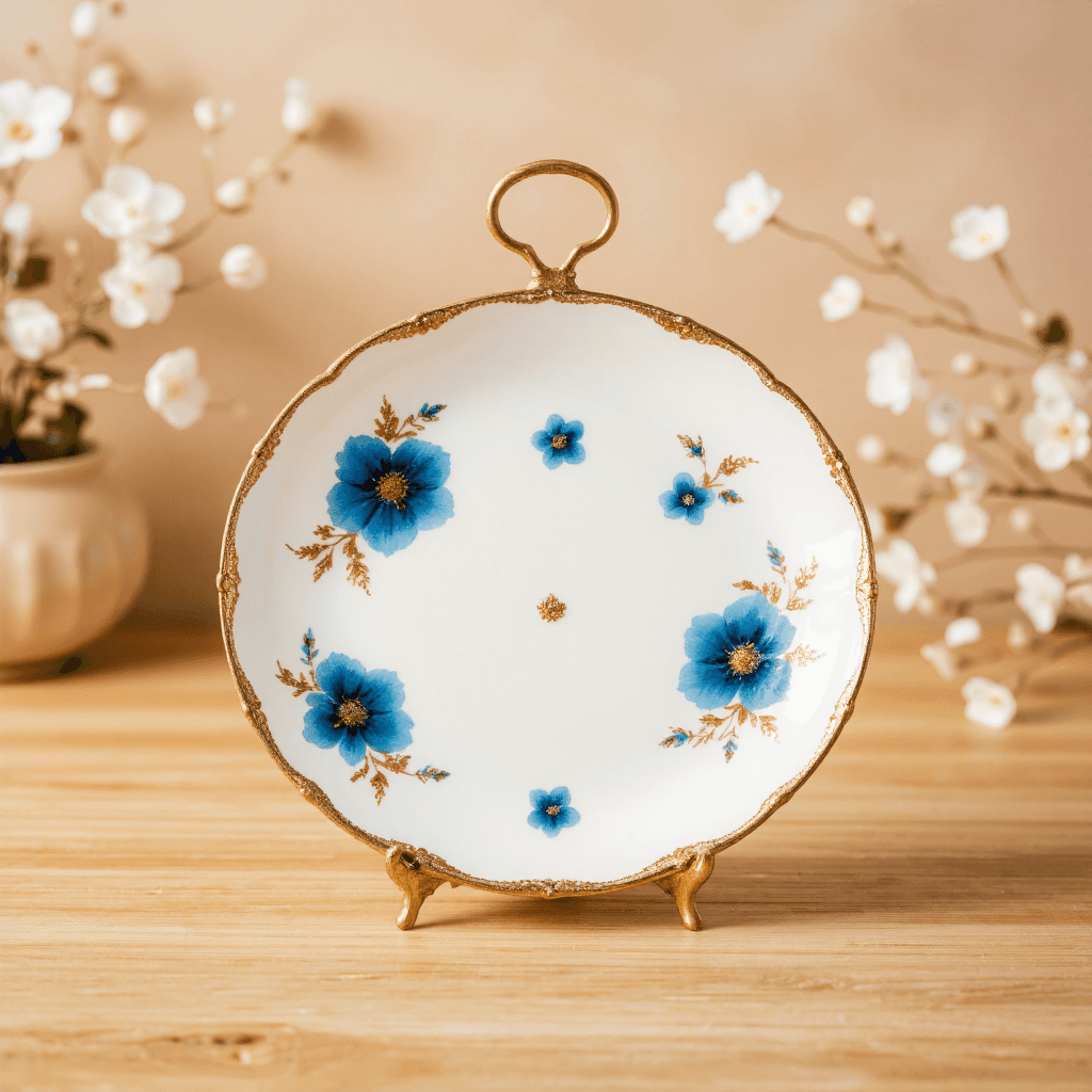product photography of decorative plate with floral design