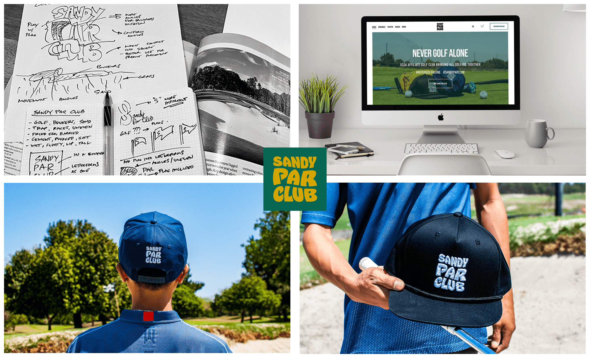 I founded Sandy Par Club, a traveling golf club, and built the brand from the ground up — designing the logo and full brand identity for use across online marketing channels and real-world merchandise applications, creating a cohesive visual presence that translated seamlessly from digital to physical.