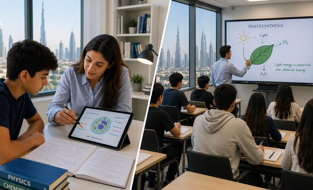 Private science tutor and group classroom in Dubai helping students improve science learning.