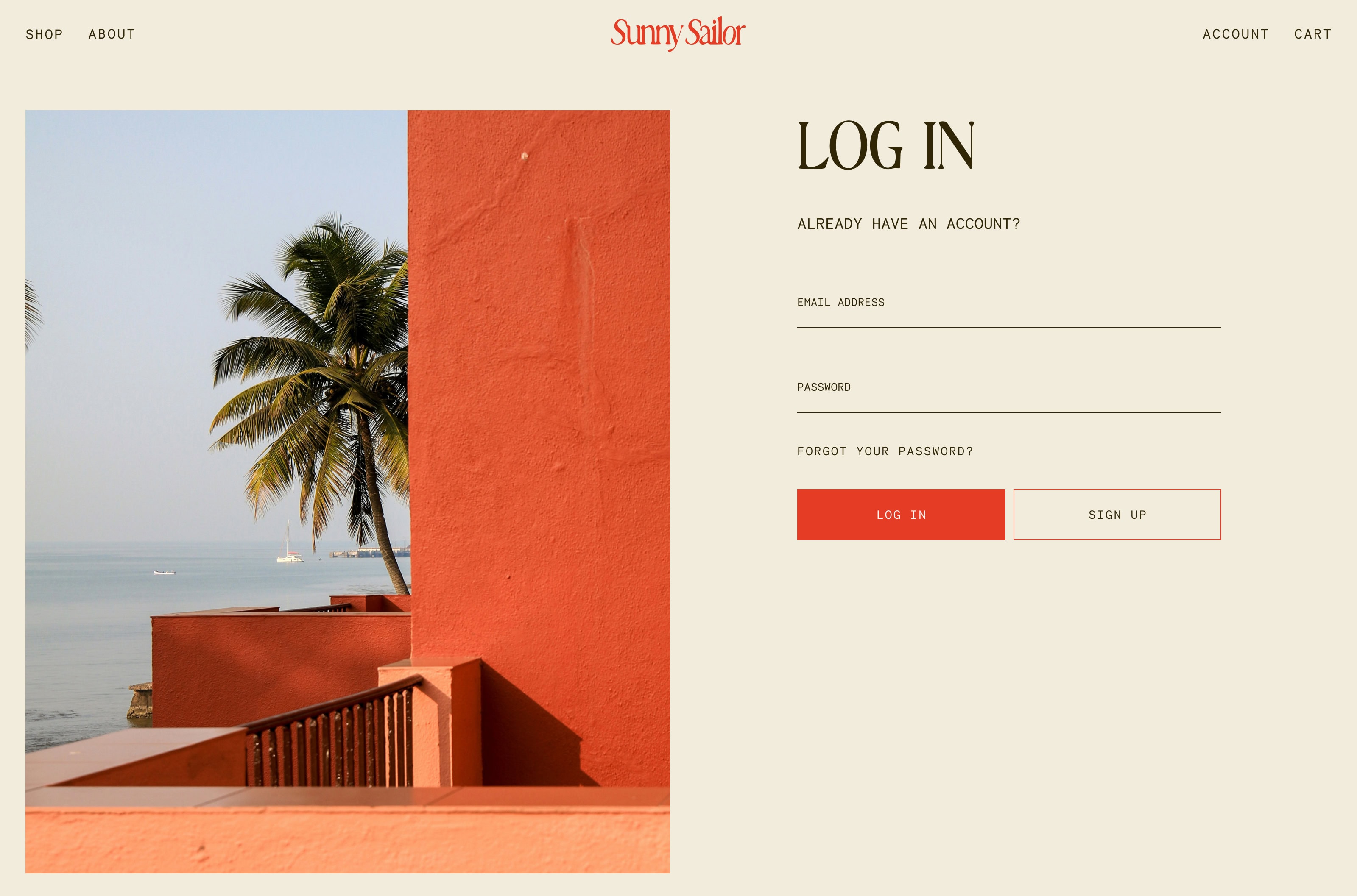 Sunny Sailor Login Page