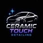 Ceramic Touch Detailing logo featuring a sleek silver car illustration with sparkling blue stars above it, and the company name in metallic silver, purple, and blue gradient text below on a black background.