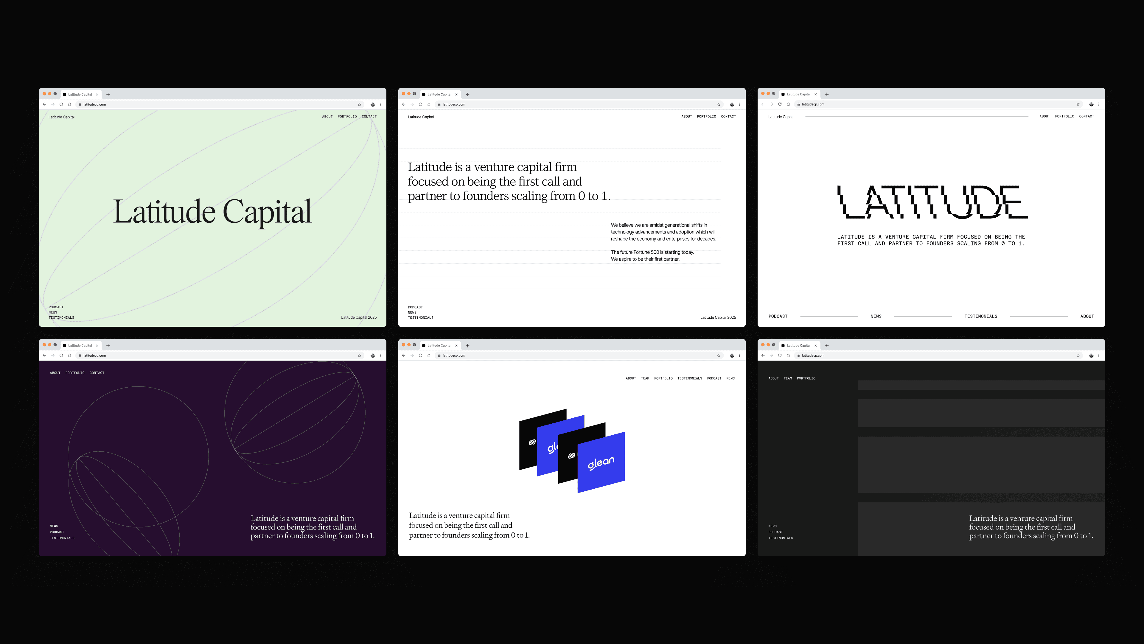 Early web explorations with 6 different visual directions.