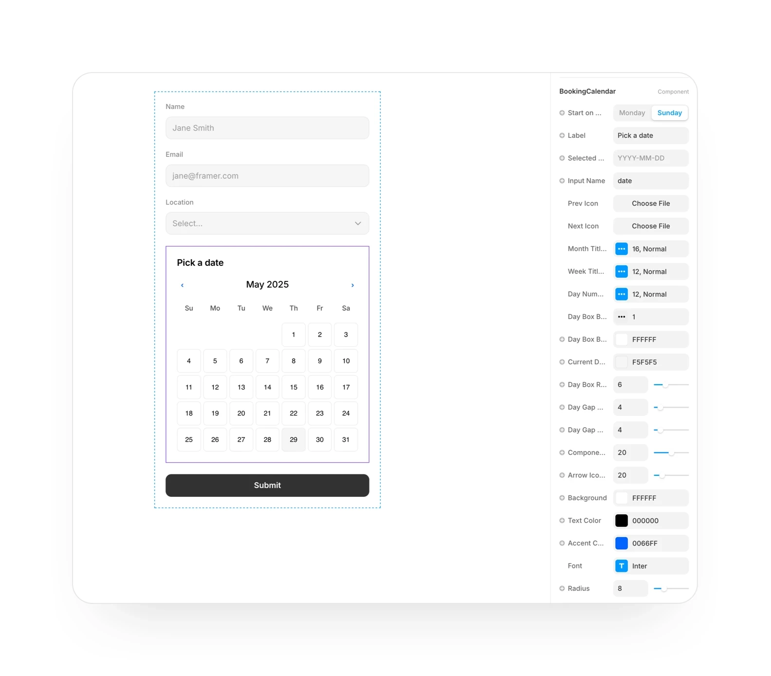 How to add date picker calendar component to your Framer website