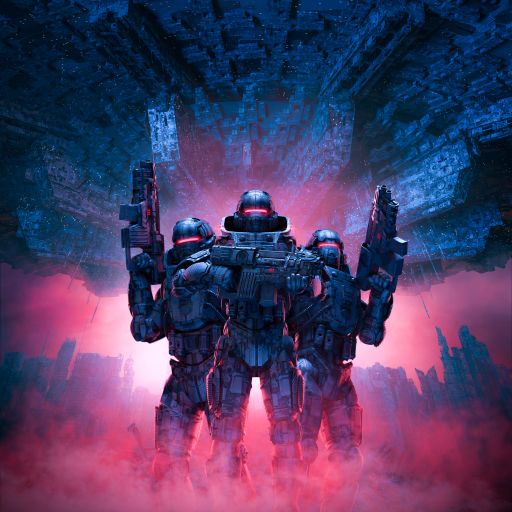 3d illustration of futuristic robot soldiers.
