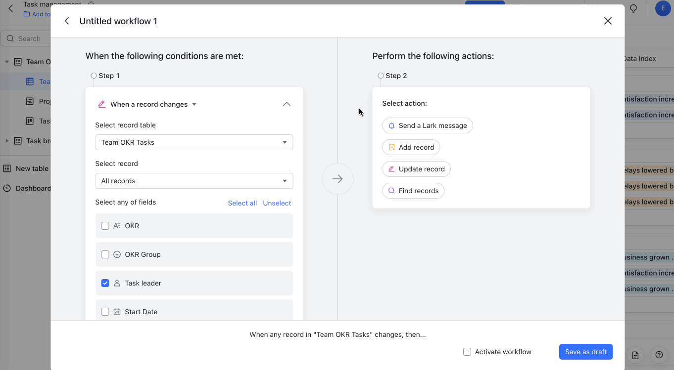 Configuring an automated workflow to reduce repetitive work in projects