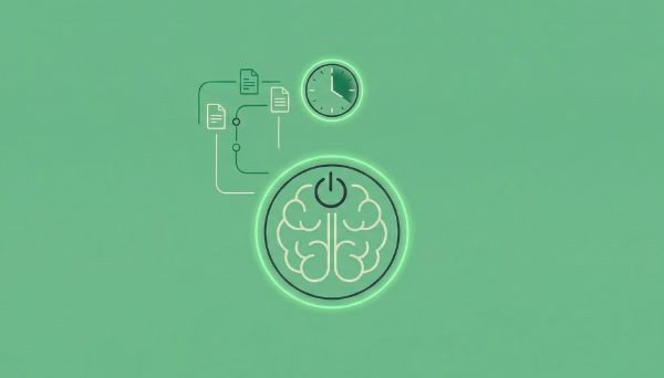 Illustration of a brain with a power symbol, clock, and workflow icons, representing how hackathons combine creativity, problem‑solving, and time‑boxed challenges.