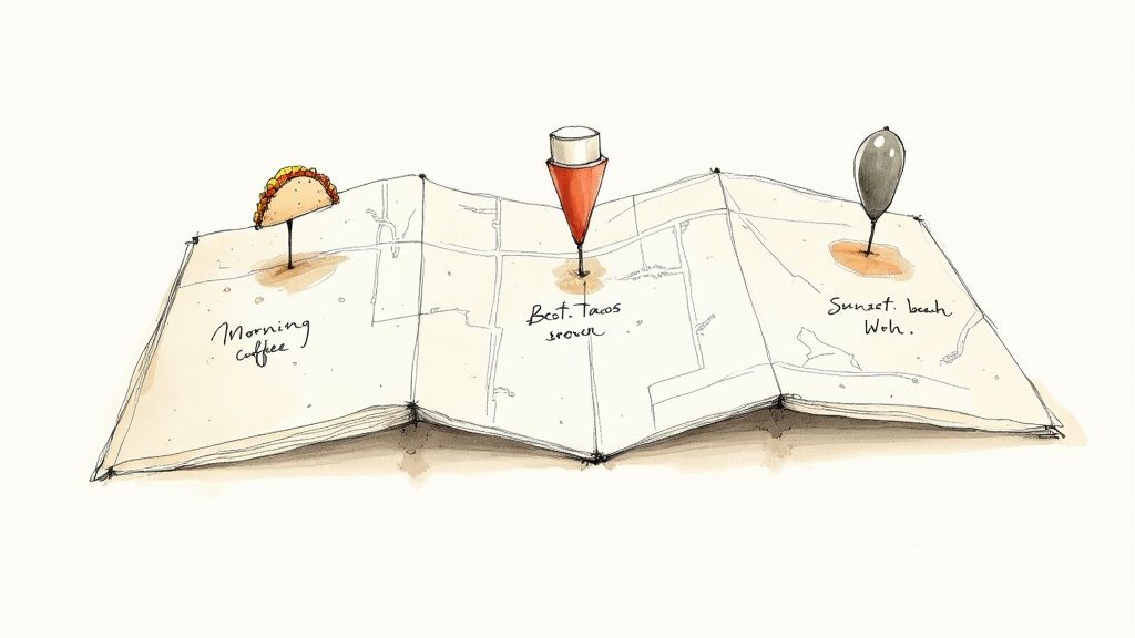 A cozy local coffee shop with warm lighting and comfortable seating.