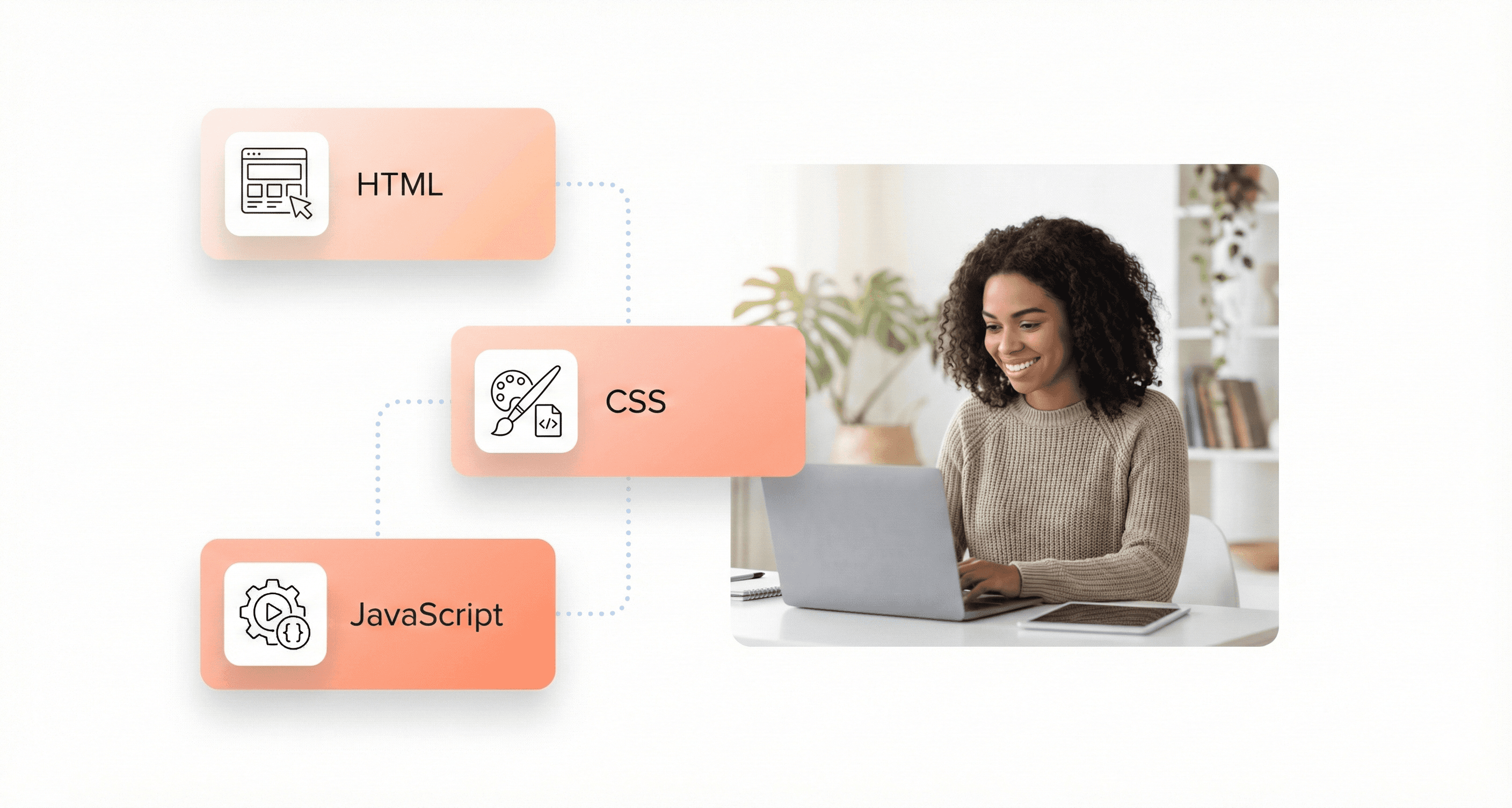 “Illustration showing HTML, CSS, and JavaScript as core building blocks of a modern web application.”