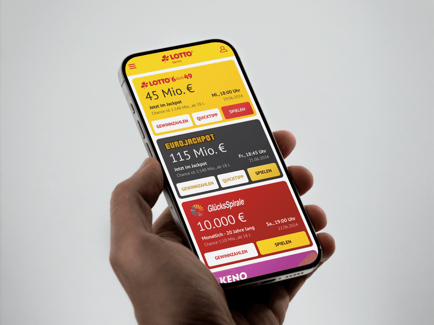Lotto Berlin app on a mobile phone