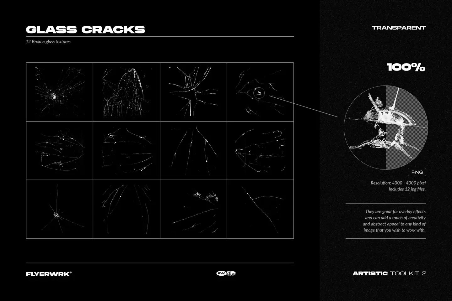 Artistic Toolkit 2 broken glass crack overlay textures on transparent background