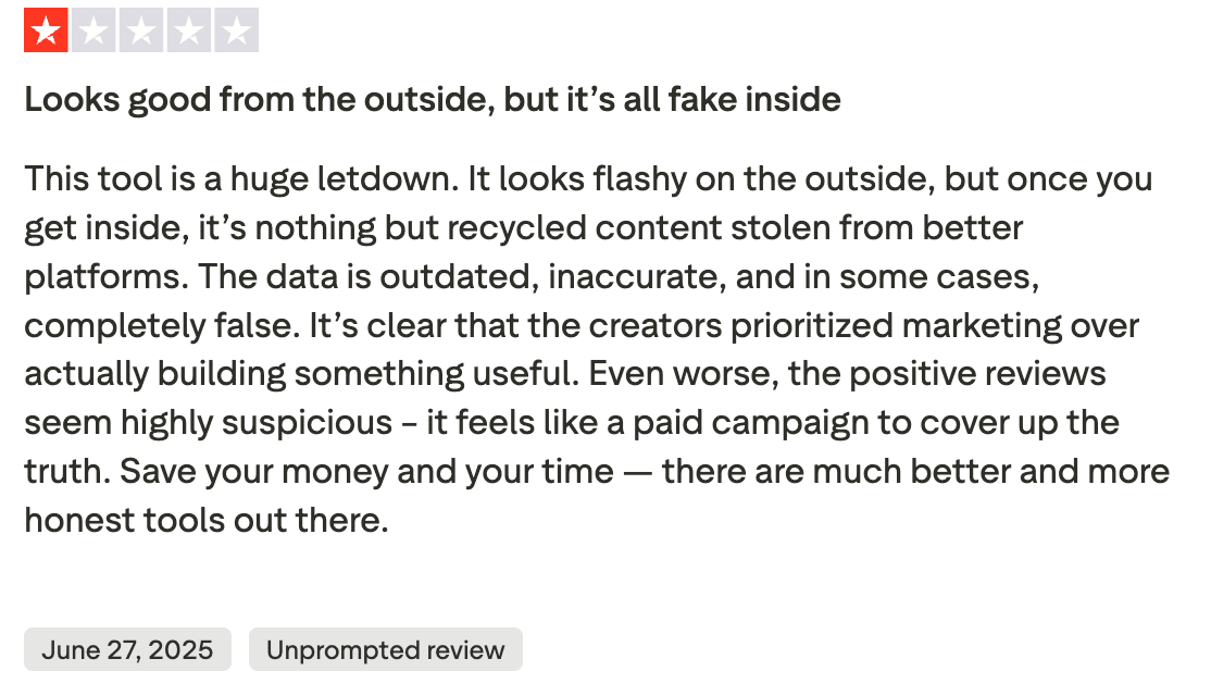 One-star Trustpilot review for Dropship.io titled