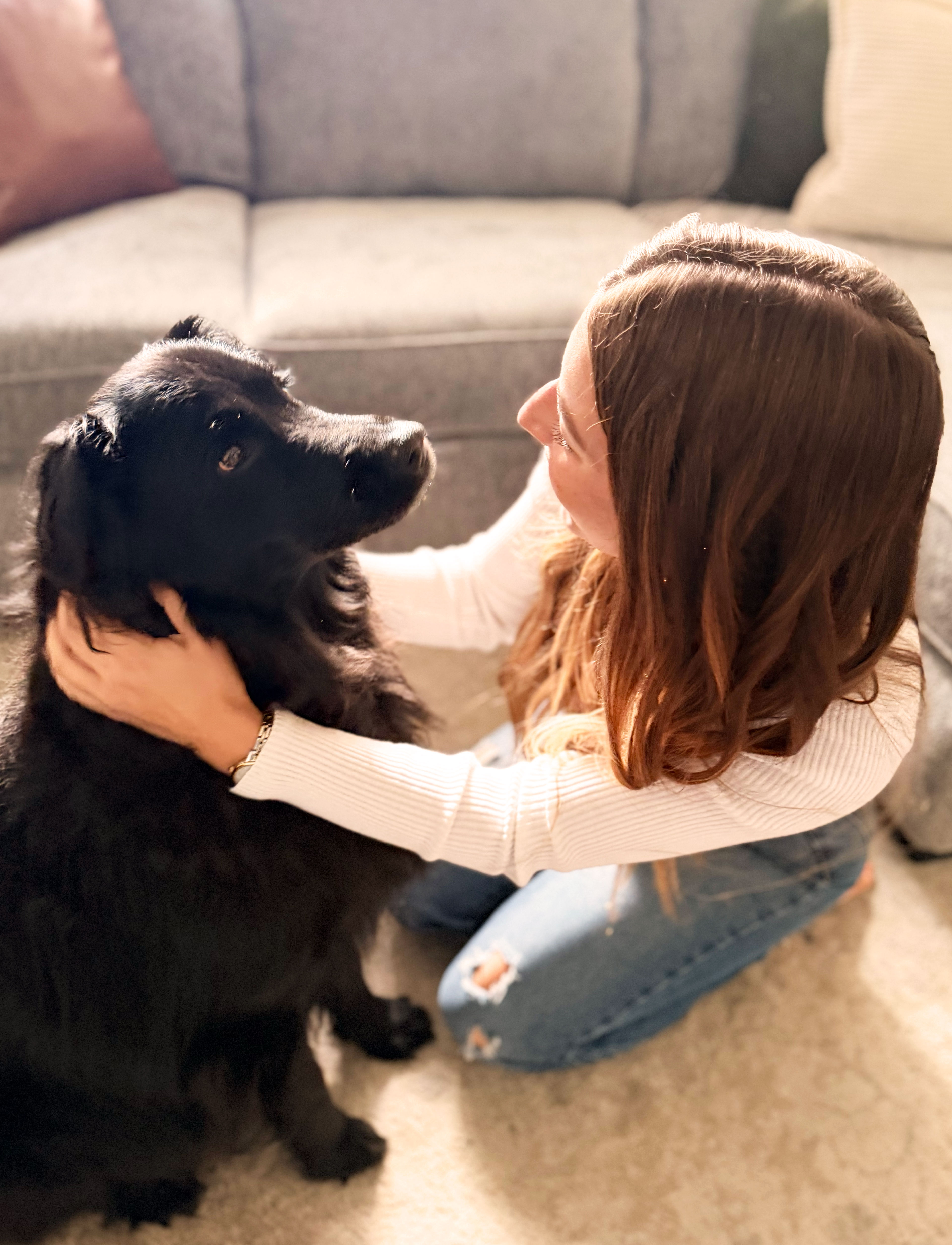 Julie Morris spending time with her dog at home