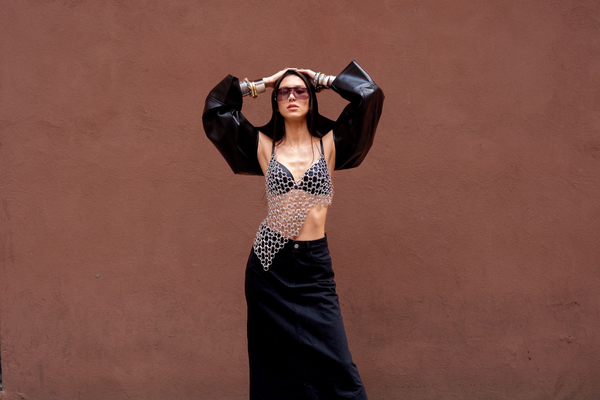 woman model in brown background