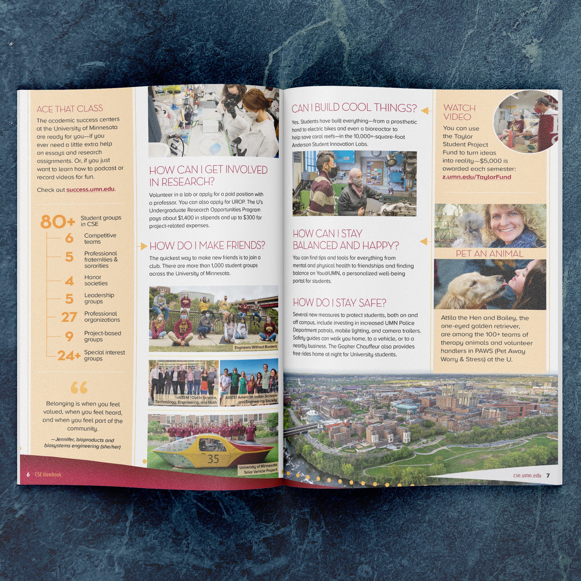 Booklet spread with facts and photos