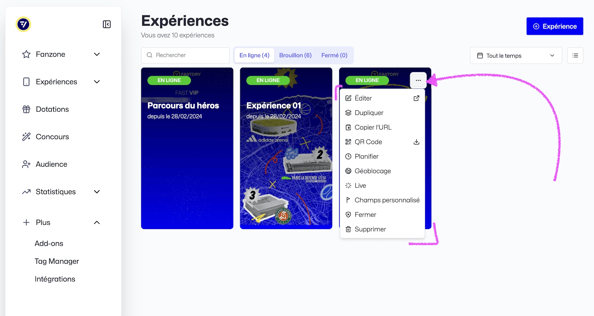 Fastory experience options