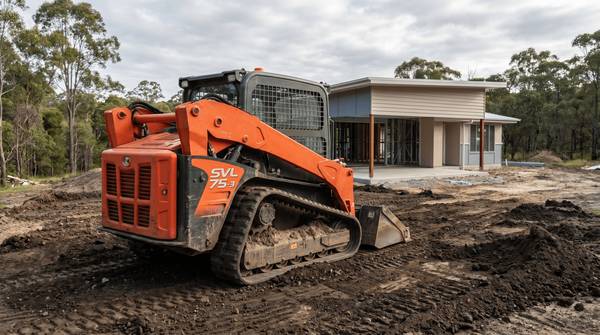 Posi-track preparing a gravel driveway at a new home, Sunshine Coast