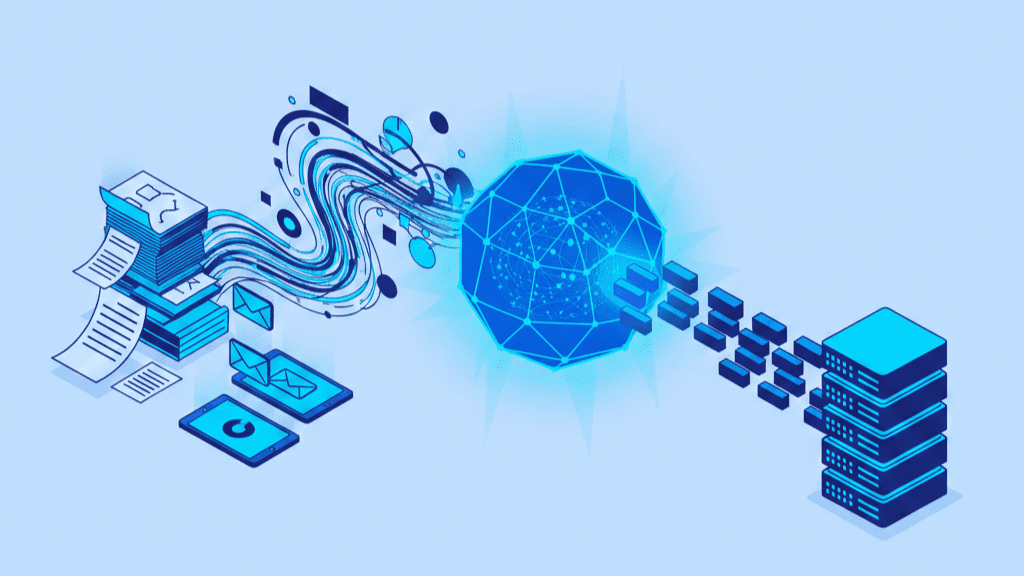Order automation software workflow showing purchase orders processed through AI into ERP systems for manufacturing and distribution