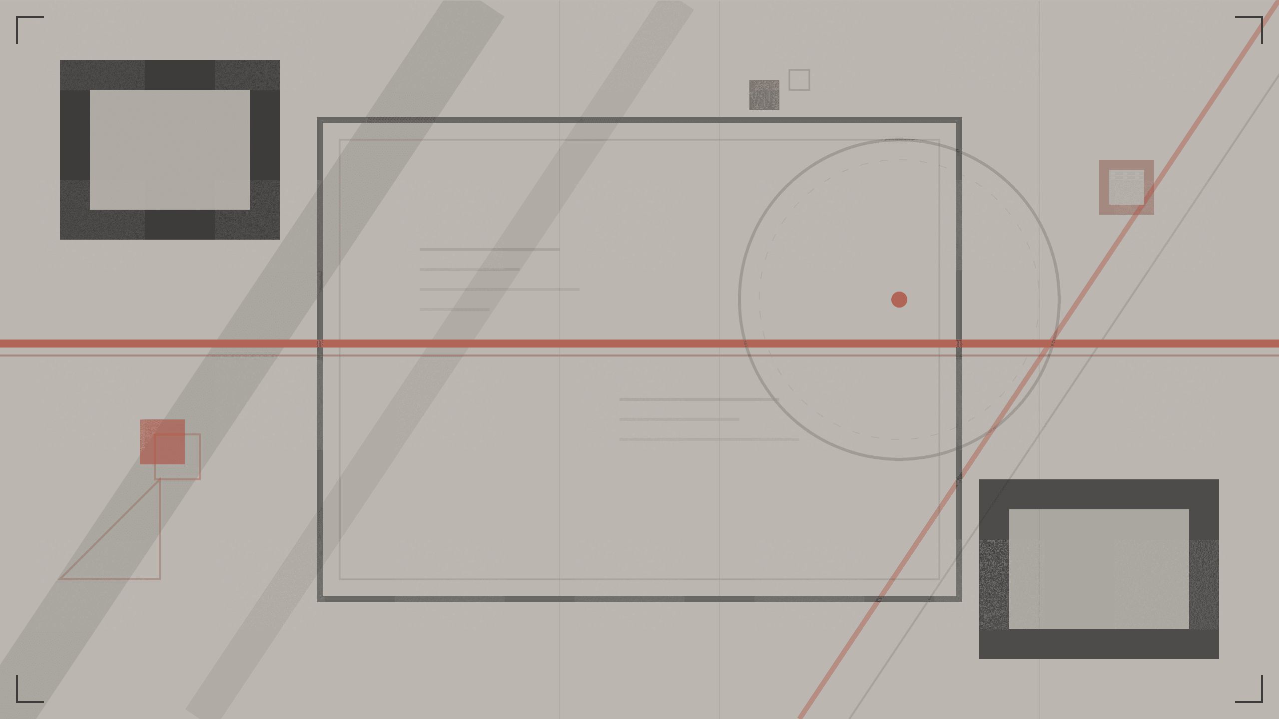 Abstract brutalist blog cover for brand activations article featuring hollow geometric rectangles and aggressive diagonal slashes on a warm concrete background with charcoal blocks containing empty cutouts and a sharp red-orange accent bar suggesting spectacle without substance